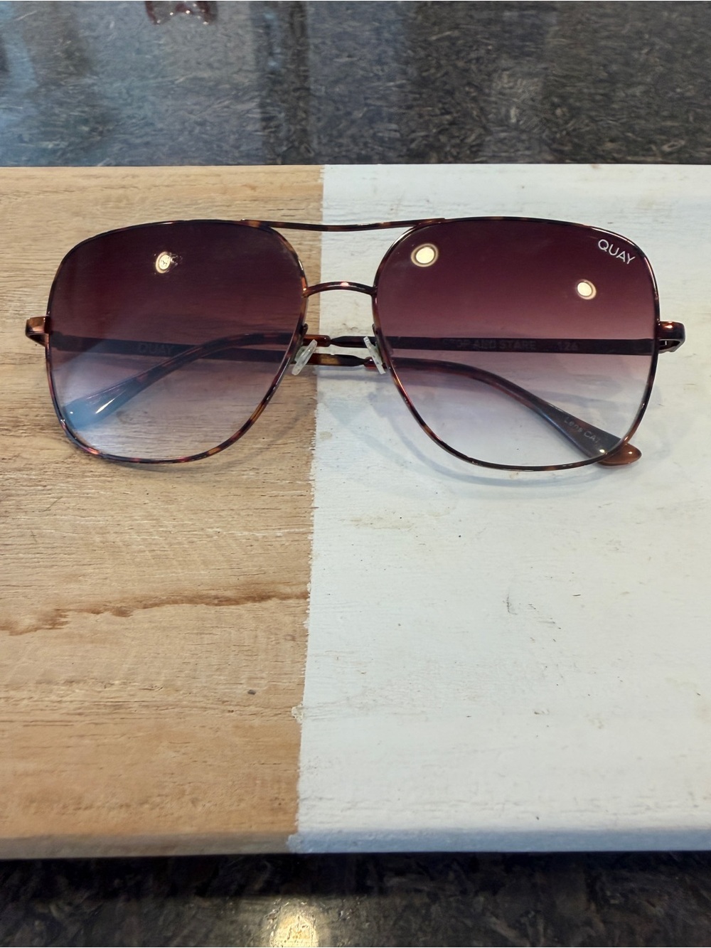 Quay Australia Tortoiseshell Frame Sunglasses with Gradient Purple-Brown Lenses